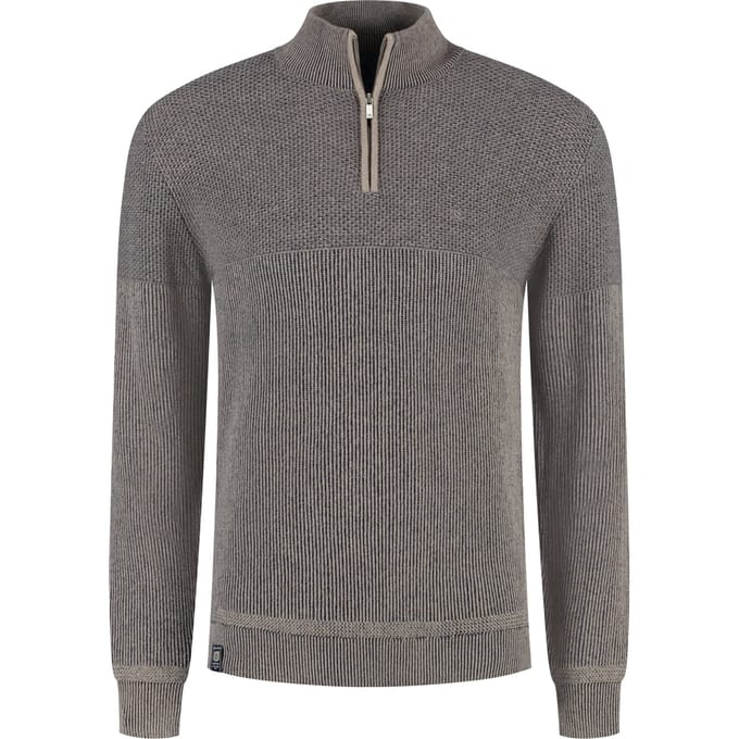 Fellows United Pullover half zip plated tuck Mid brown (52.1120 - 143)