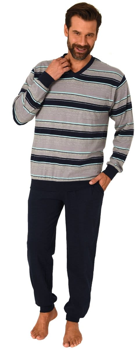 Herenpyjama met lange mouwen en manchetten in elegant streepdesign