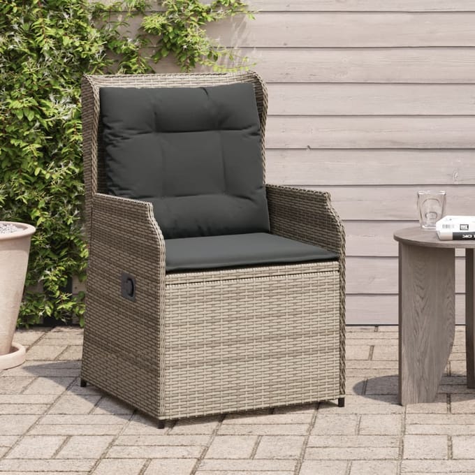 vidaXL - Tuinstoelen - 2 - st - verstelbaar - met - kussens - poly - rattan - grijs