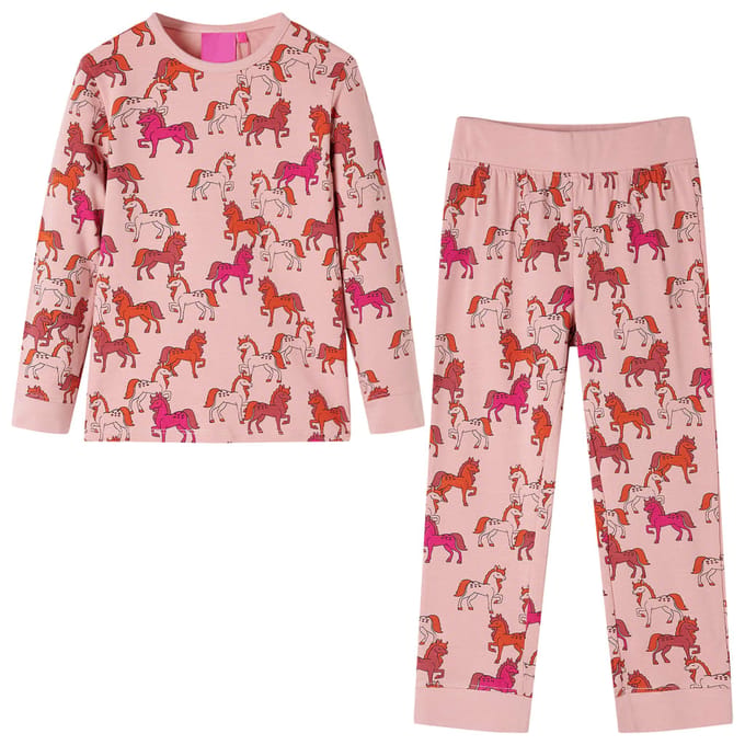 vidaXL - Kinderpyjama - met - lange - mouwen - 104 - lichtroze