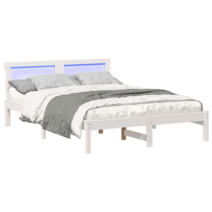 vidaXL - Bedframe - met - hoofdeinde - Wit - 120 - x - 200 - cm - Massief - grenenhout
