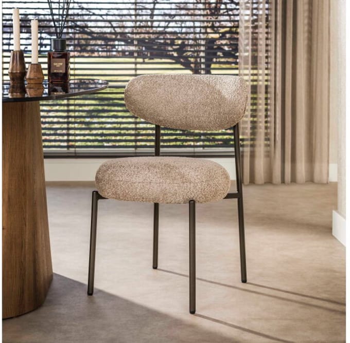 Stoel Round VPE2 - Bouclé zand-bruin - eetkamerstoelen set van 2
