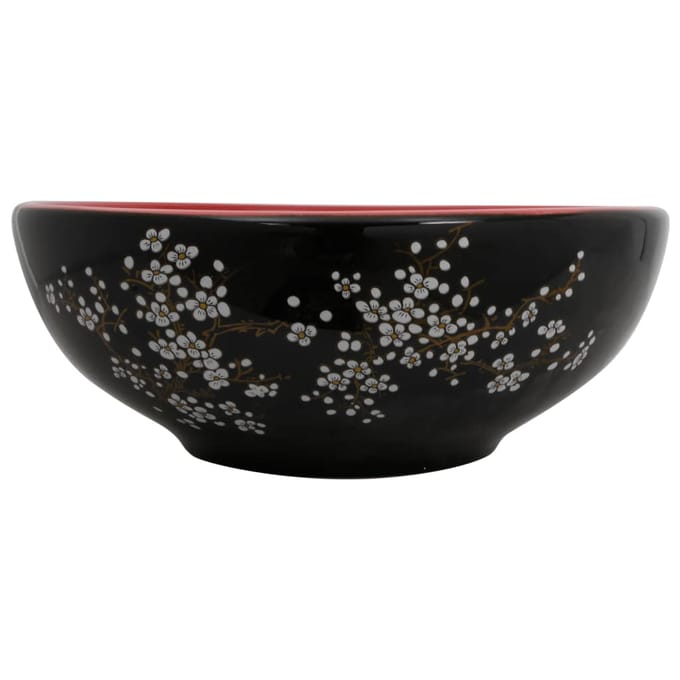 vidaXL - Opzetwasbak - rond - Φ41x14 - cm - keramiek - zwart - en - rood