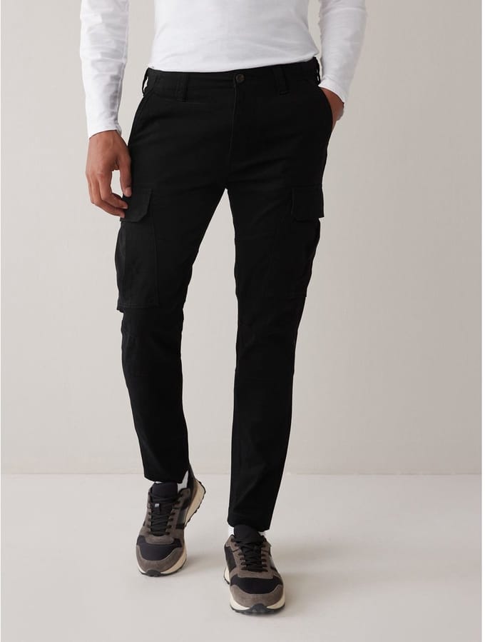 Next - Heren - Slim Fit - Katoenen cargostretchbroek - Zwart
