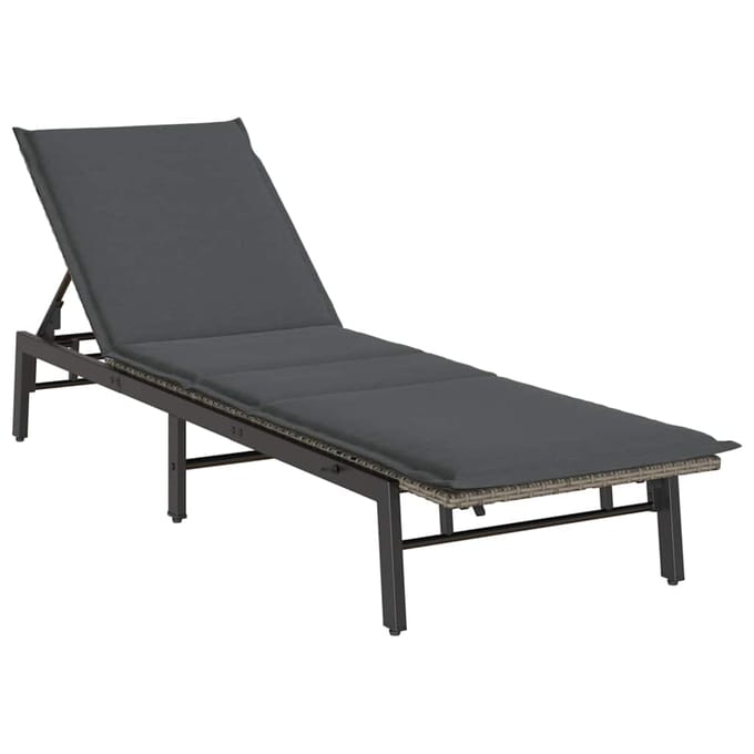 vidaXL - Ligstoel - met - kussen - grijs - polyrotan