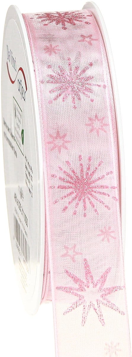Cadeaulint sterren Kerstlint roze 25mm 20m