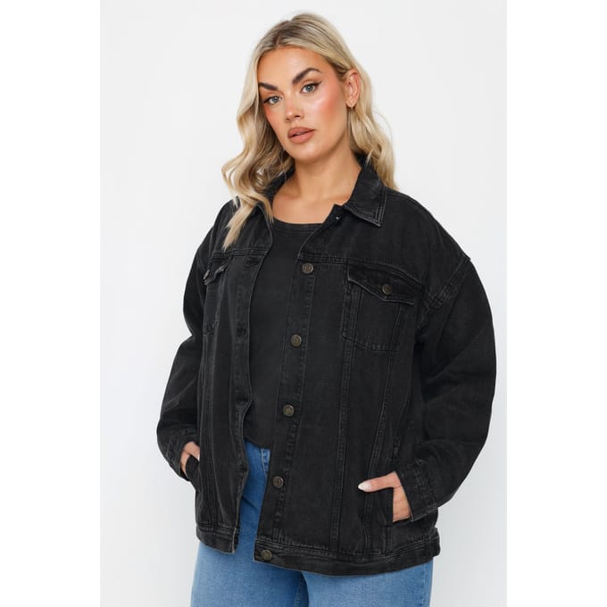 Yours Oversized Denim Jack Van Katoen In Zwart Size 54-56