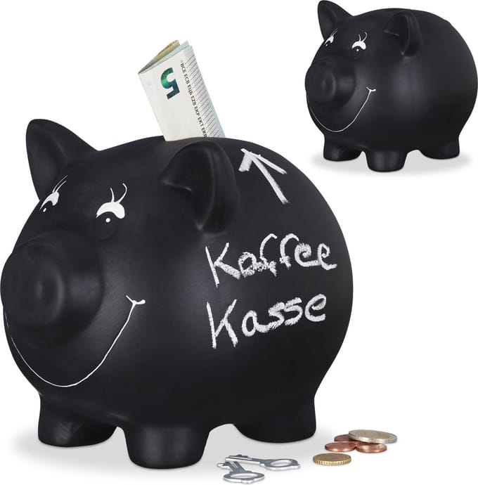 2 x spaarpot beschrijfbaar - spaarvarken - spaardoos kinderen - zwart met krijt