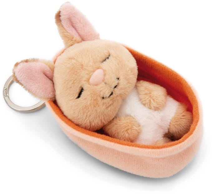 Nici sleutelhanger konijn Sleeping Pets 8cm mand perzik groen decoratief.