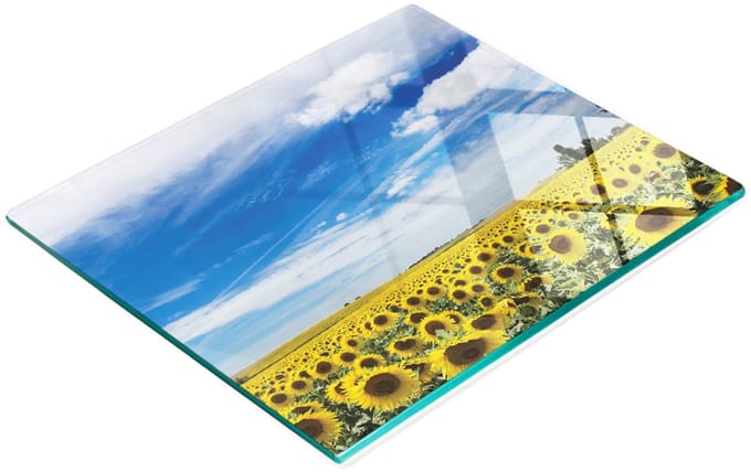 Glazen snijplank met zonnebloemmotief, 60x52 cm
