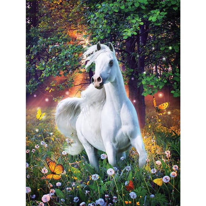Foret rond complet diamant broderie cheval blanc dans le buisson diamant peinture point de croix strass 20X30CM gray