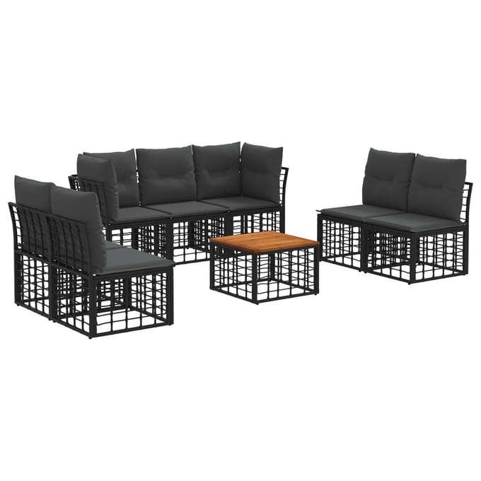 vidaXL - Buiten - bank - set - 8 - st - Zwart - en - Donker - Grijs - Polyester