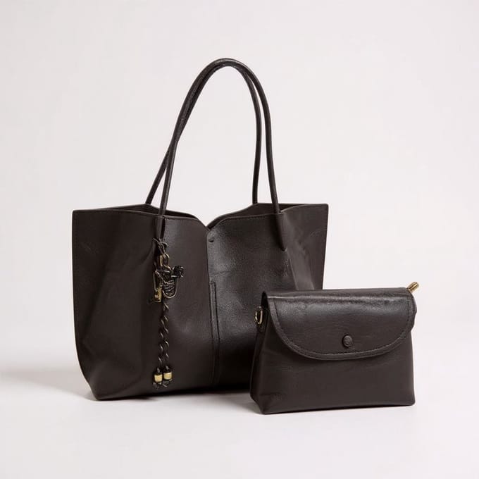 TK-S set Schoudertas-shopper + clutch-handtas, donkerbruin
