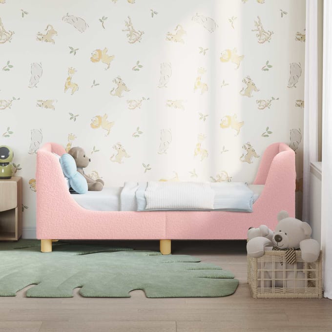 vidaXL - Peuterbedframe - met - hoofdboard - Roze - 70 - x - 140 - cm - Bouclé