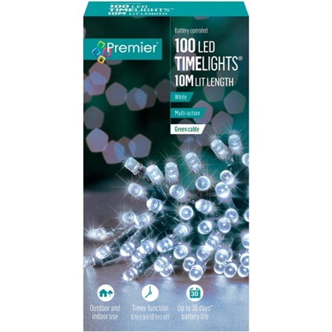 Premier 100 LED witte lichtketting op batterijen - 10 meter