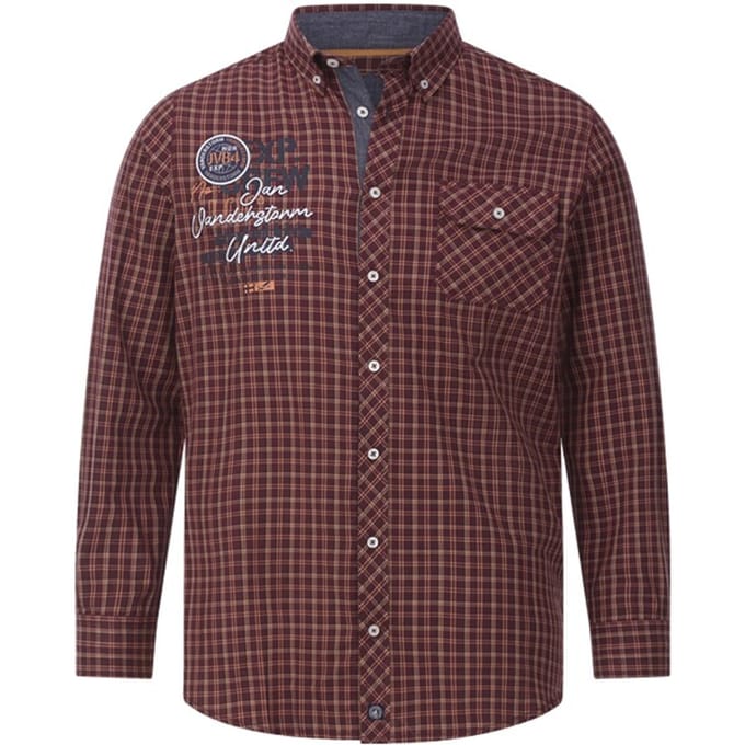 Jan Vanderstorm herren Overhemd - 49/50 - donkerrood - Plus Size