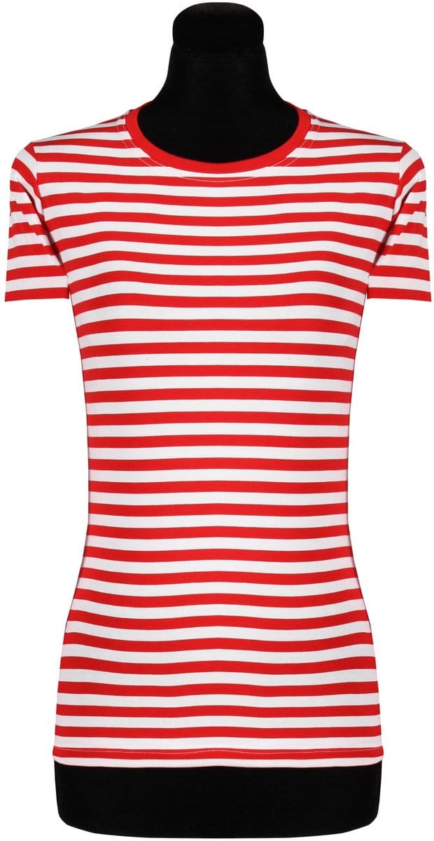 Dames gestreept shirt korte mouwen rood-wit – geschikt voor dagelijks gebruik