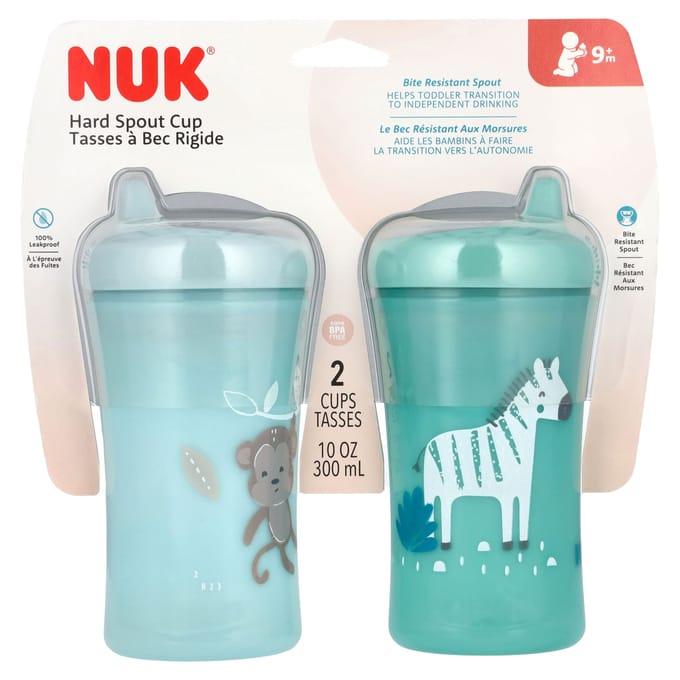 NUK, bekers met harde tuit, vanaf 9 maanden, teal en blauw, pak van 2, 10 oz (100 ml) elk blue