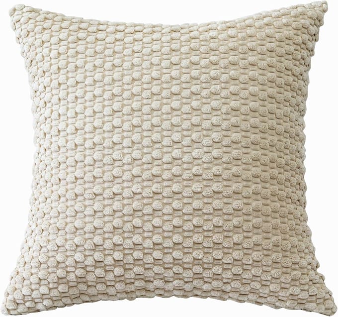 Famanu – Set van 1 stuk ribfluwelen sierkussensloop corduroy boho 3D textuur 60 x 60 cm beige