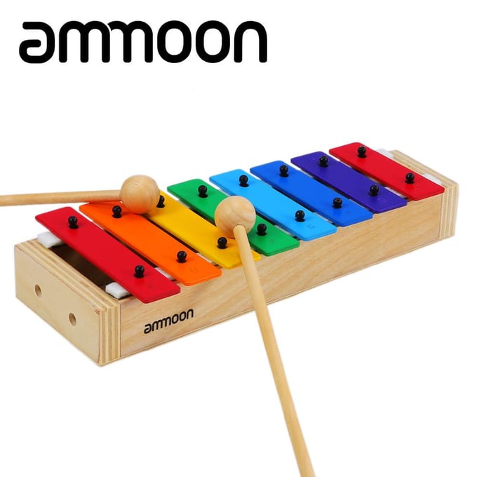 Ammoon 8 Compacte Taille Xylofoon Glockenspiel met Houten Stokken veelkleurig