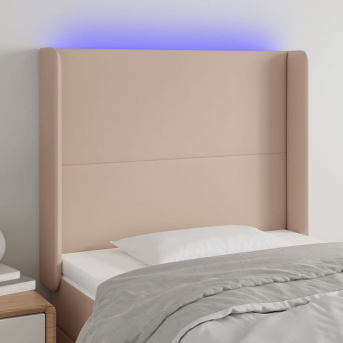 vidaXL - Hoofdbord - LED - 103x16x118/128 - cm - kunstleer - cappuccinokleurig