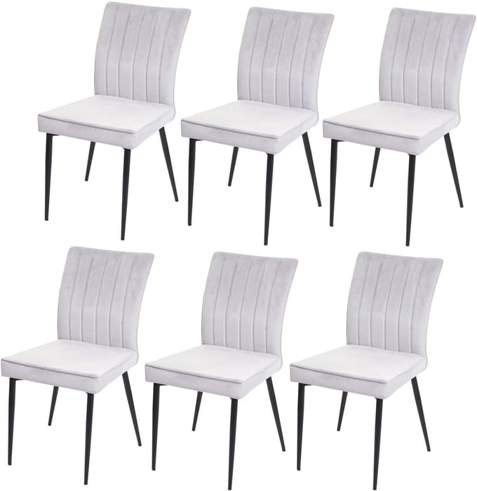 Set van 6 eetkamerstoelen MCW-K16, stoel keukenstoel, fluweel metaal ~ lichtgrijs