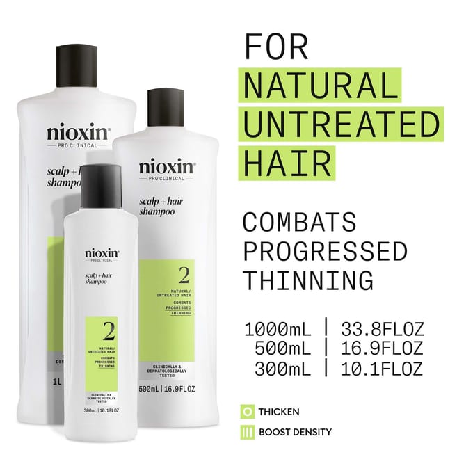 Nioxin System 2 - Shampoo - voor Natuurlijk Haar - Anti Haaruitval - Gevorderde Uitdunning - 1000ml