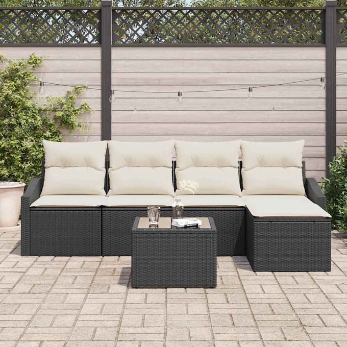vidaXL Bankstel met kussen met opslag 5 pcs Bruin en Crème poly rattan