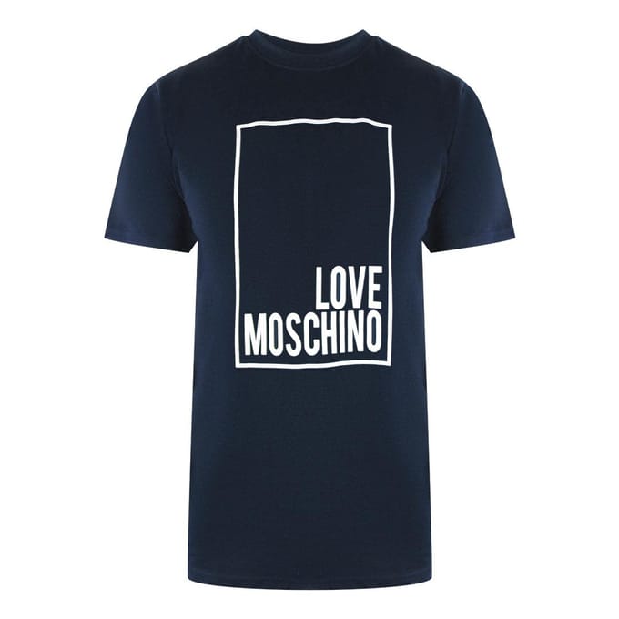 Love Moschino Heren Box Logo T-shirt (Marineblauw)