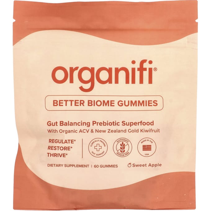 Organifi, Better Biome gummies, sweet apple, 60 gummies