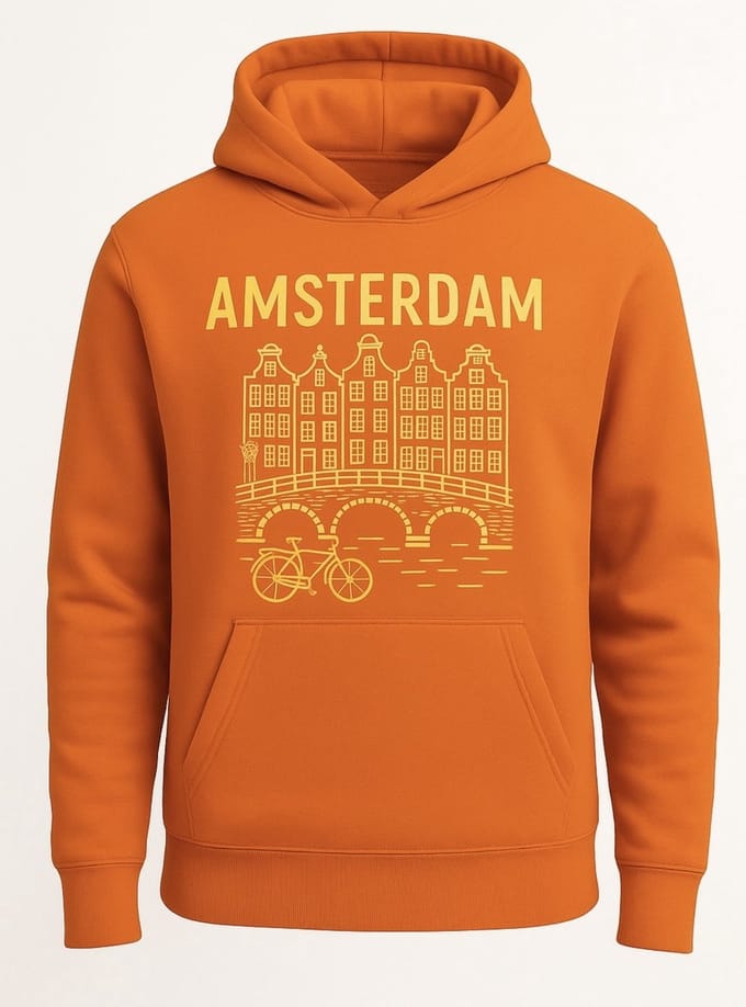 Hoodie Fiets Amsterdam - Oranje - M