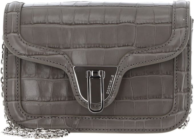 COCCINELLE Leren Schoudertas Marvin Twist Croco Shiny Soft Handbag Stone Grijs