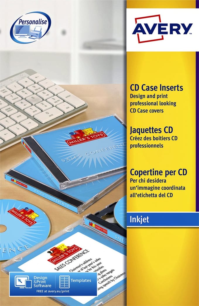 CD-inlegkaarten Avery 151x117mm wit 25 vel 2 kaarten per vel