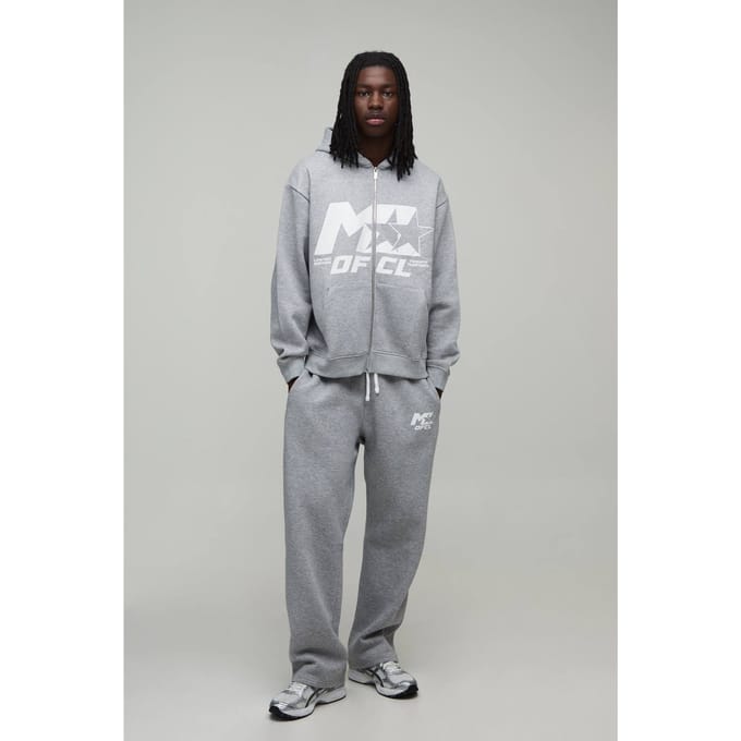 Oversized Trainingspak Met M-ster Ritshoodie En Rechte Pijpen | Grey Marl | Size Medium