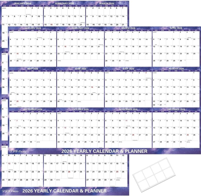 Grote Wandkalender 2026 - Jaarkalender Formaat 61x91 cm