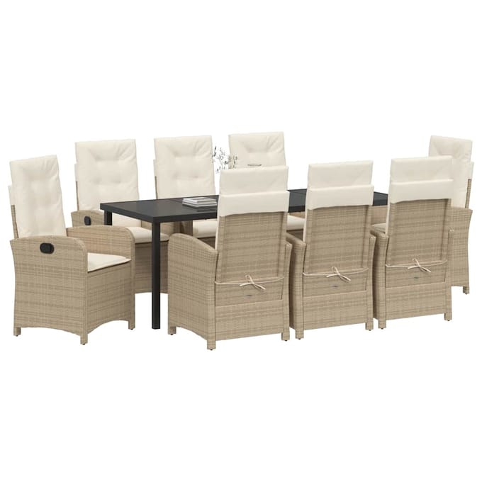 vidaXL - Tuin - Eettafel - Set - 9 - st - Beige - poly - rattan