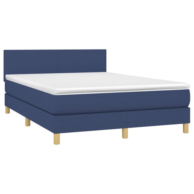 vidaXL - Boxspring - met - matras - en - LED - stof - blauw - 140x200 - cm