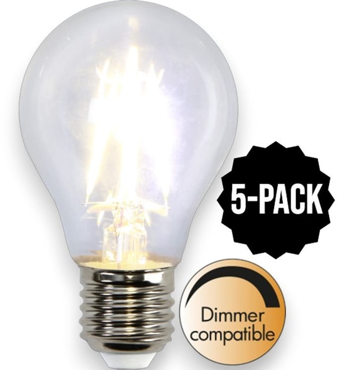 5-Pack | Standaard bol - E27 - 4W - Extra Warm Wit - 2700K - Dimbaar - Filament - Helder