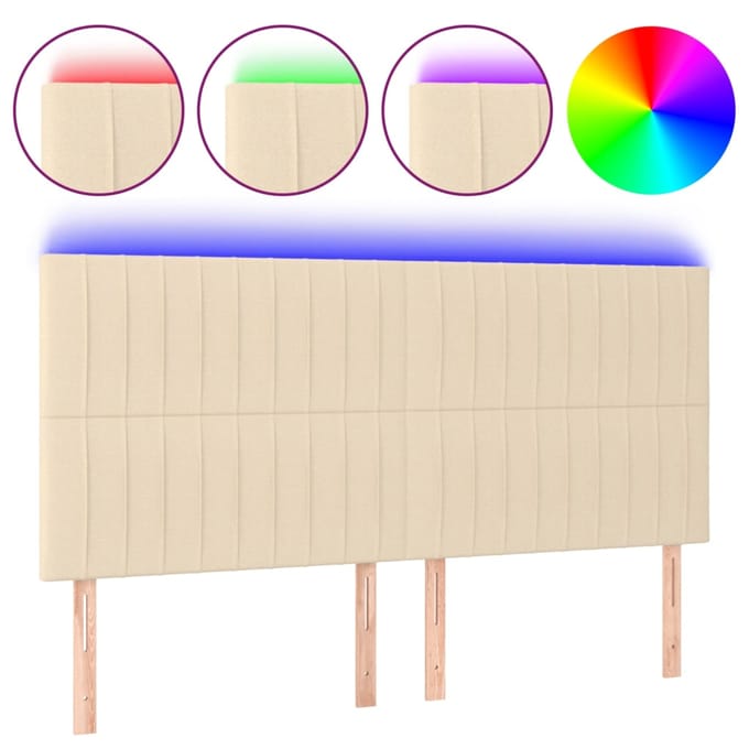vidaXL - Hoofdbord - LED - 200x5x118/128 - cm - stof - crèmekleurig