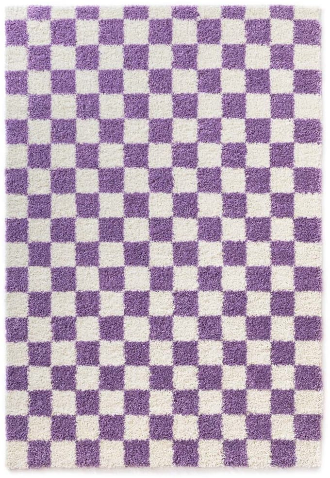 Checkerboard vloerkleed - Check ivoor/lila 200x300