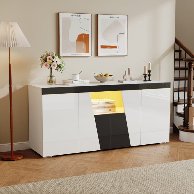 REDOM - Dressoir - Met LED-verlichting (app-bediening) - Hoogglans afwerking - 140 x 40 x 65 cm - White