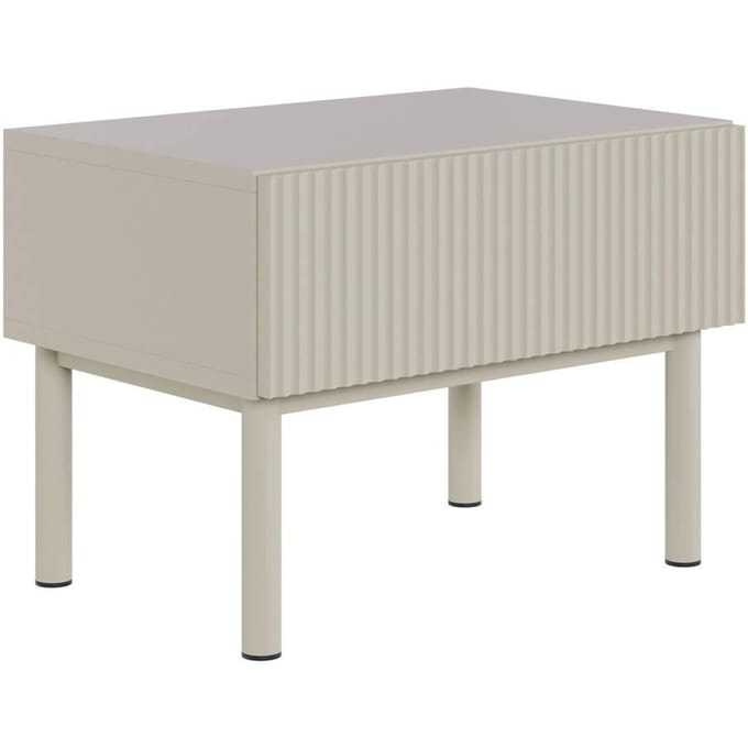 Selsey Veldio New – Nachtkastje met groefstructuur en lade, Greige, 50 cm