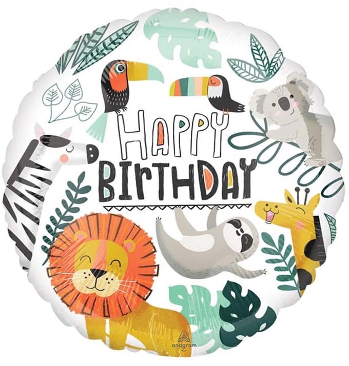 Folieballon Happy Birthday Jungle Dieren (45cm)