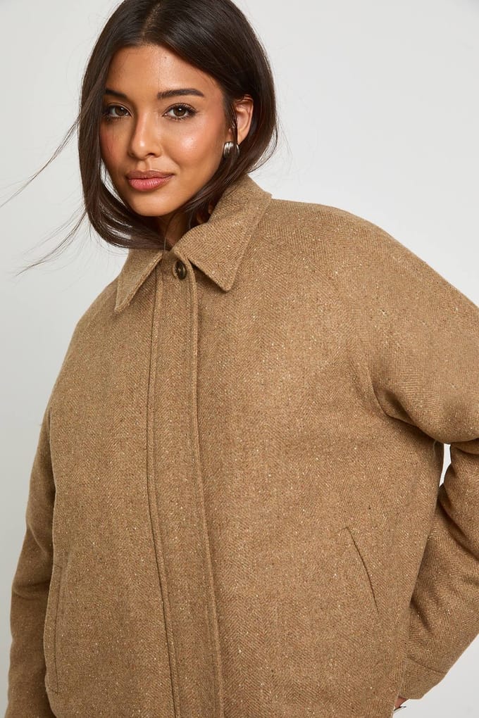 boohoo Dames Wolblend Ritsfront Jas | Tan | Maat: 8
