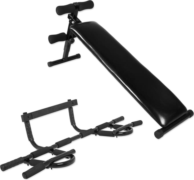 Gorilla Sports Set Buikspierbank met Optrekstang - Sit ups - Pull ups - Zwart