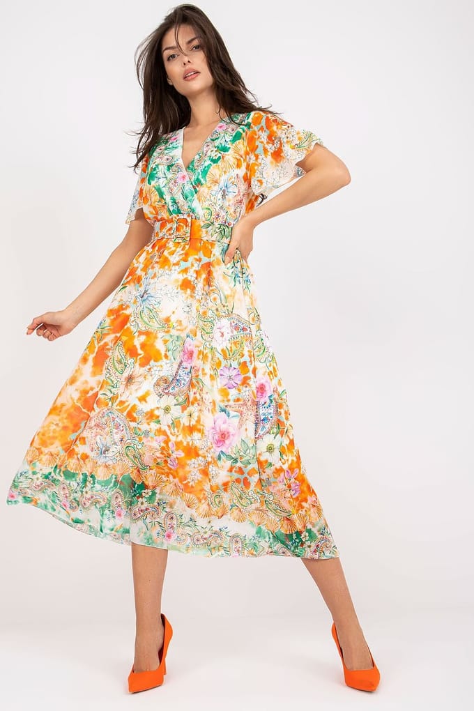 Tropical Fringe Wrap Dress - Dunkelorange / Einheitsgröße