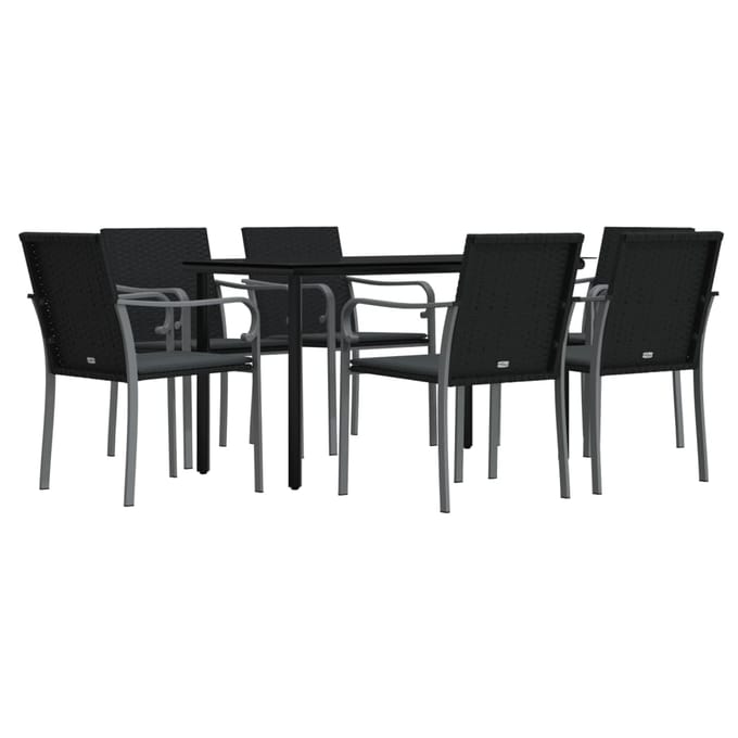 vidaXL - 7-delige - Tuinset - met - kussens - poly - rattan - en - staal