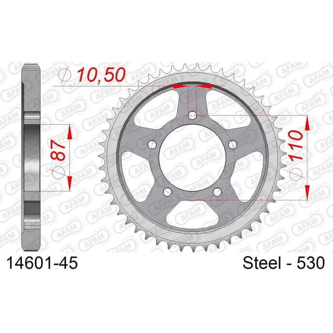 Stalen tandwiel Afam 530 45 dents
