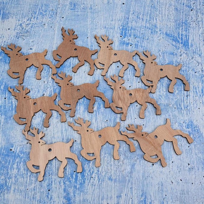 12 stuks Kerstboom Hanger Houten Liefde Hart Rendier Engel DIY Knutsel Ornament beige
