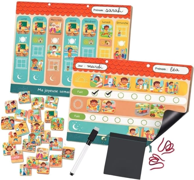 Famanu - duo week- en dagplanner – Magnetisch bord met activiteitenmagneten – Voor routine en autonomie